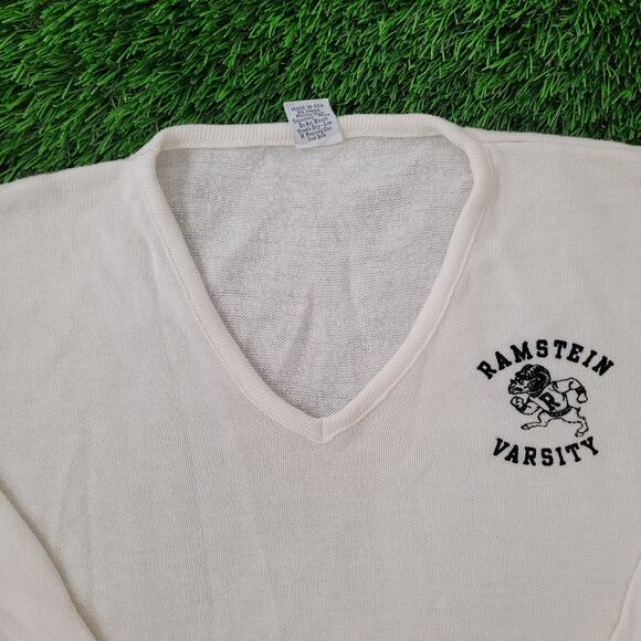 Vintage Ramstein-Varsity Sweater Womens Large 22x23 Ivory - Picture 9 of 12